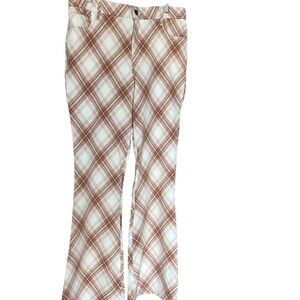 Hollister retro Plaid Flare Pants in brown, rust and cream. Size medium